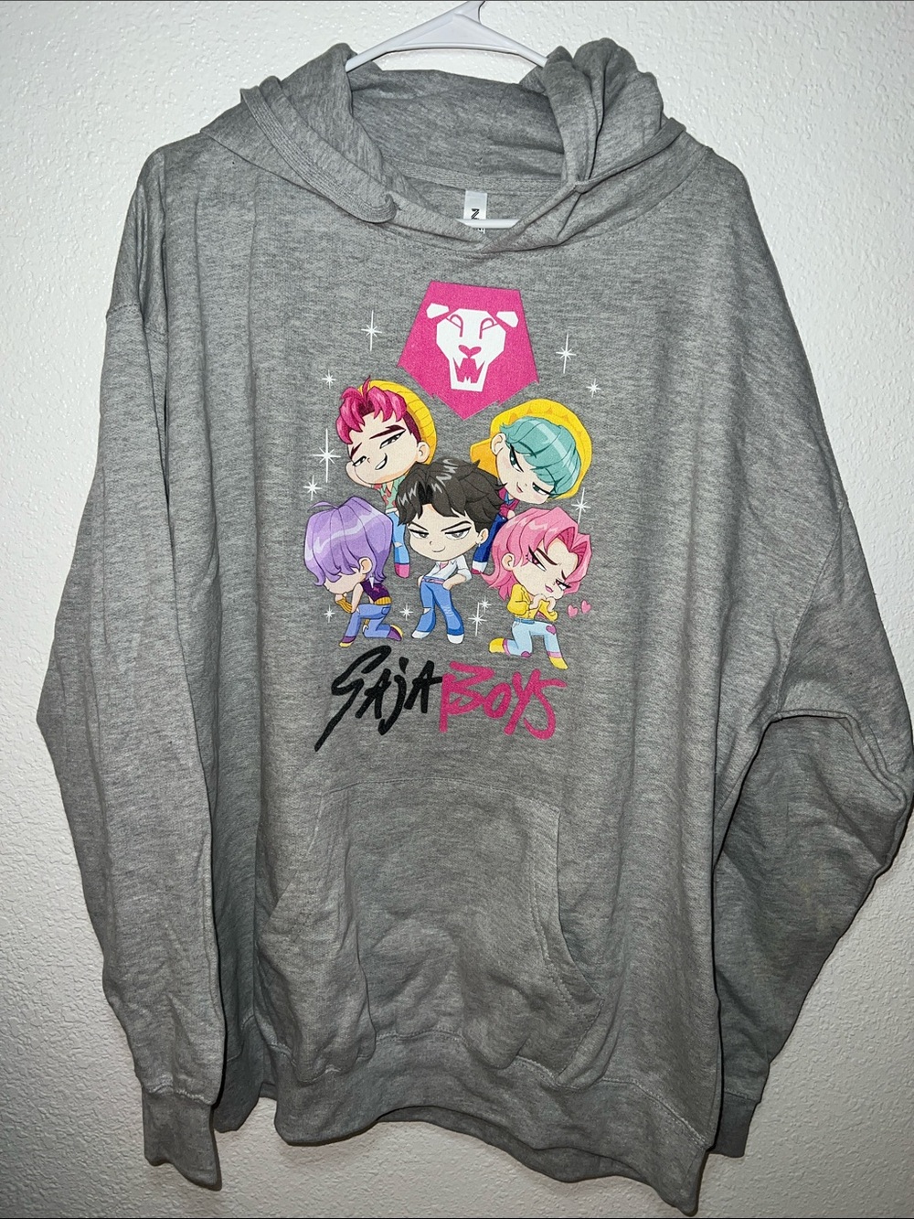 Gray  Hoodie with Colorful Cartoon Crew Graphic